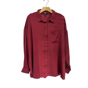 Express Red Boyfriend Button Down Shirt Relaxed Fit Blouse Career Size XL NWT